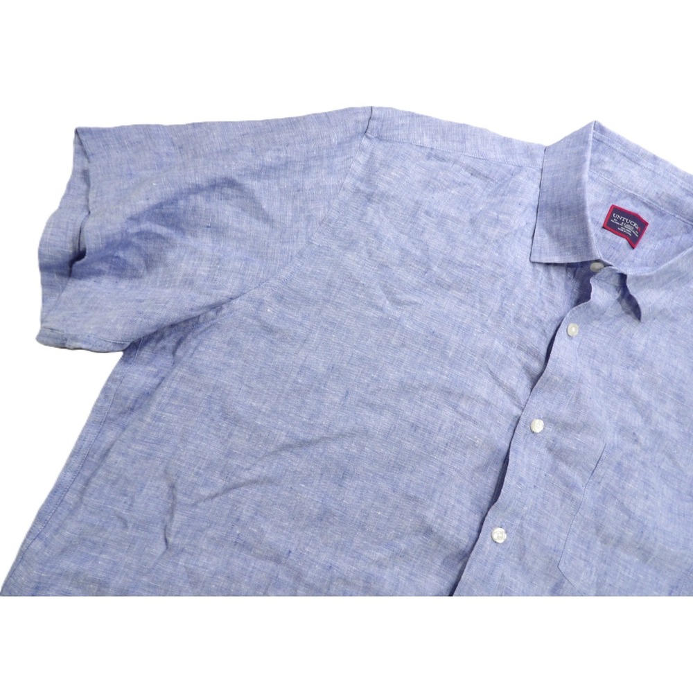 UNTUCKit Valente WR Short Sleeve Button Down 100% Linen Shirt Men XL Blue Casual - Picture 12 of 16